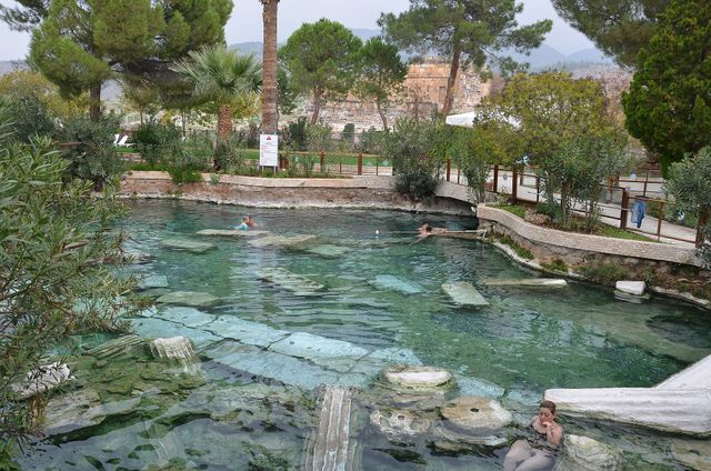 Cleopatra's Antique Pool with submerged Roman columns at Pamukkale