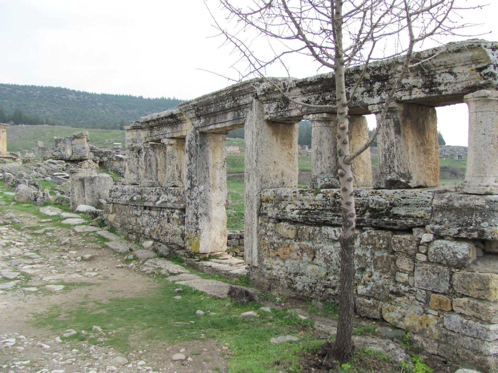 Roman ruins of the ancient city of Hierapolis above Pamukkale