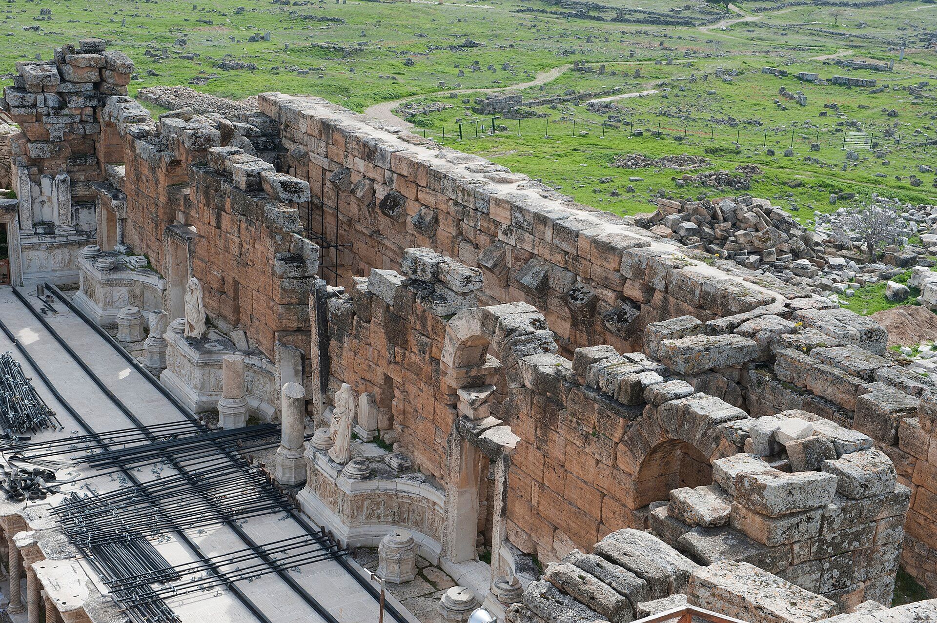 Detail of the carved stage building at the Hierapolis theatre