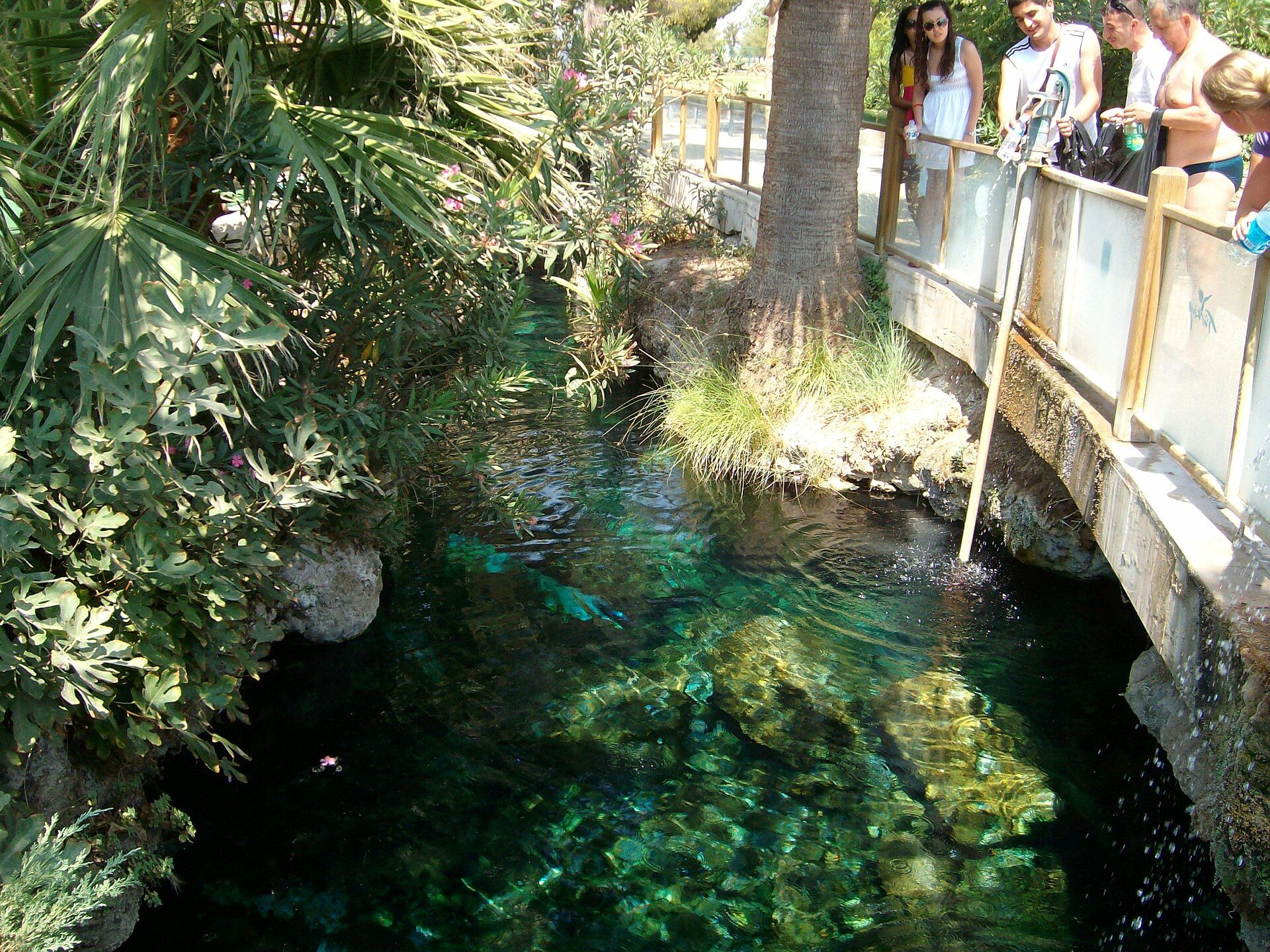 Swimmers in Cleopatra's Antique Pool among ancient stone, Pamukkale