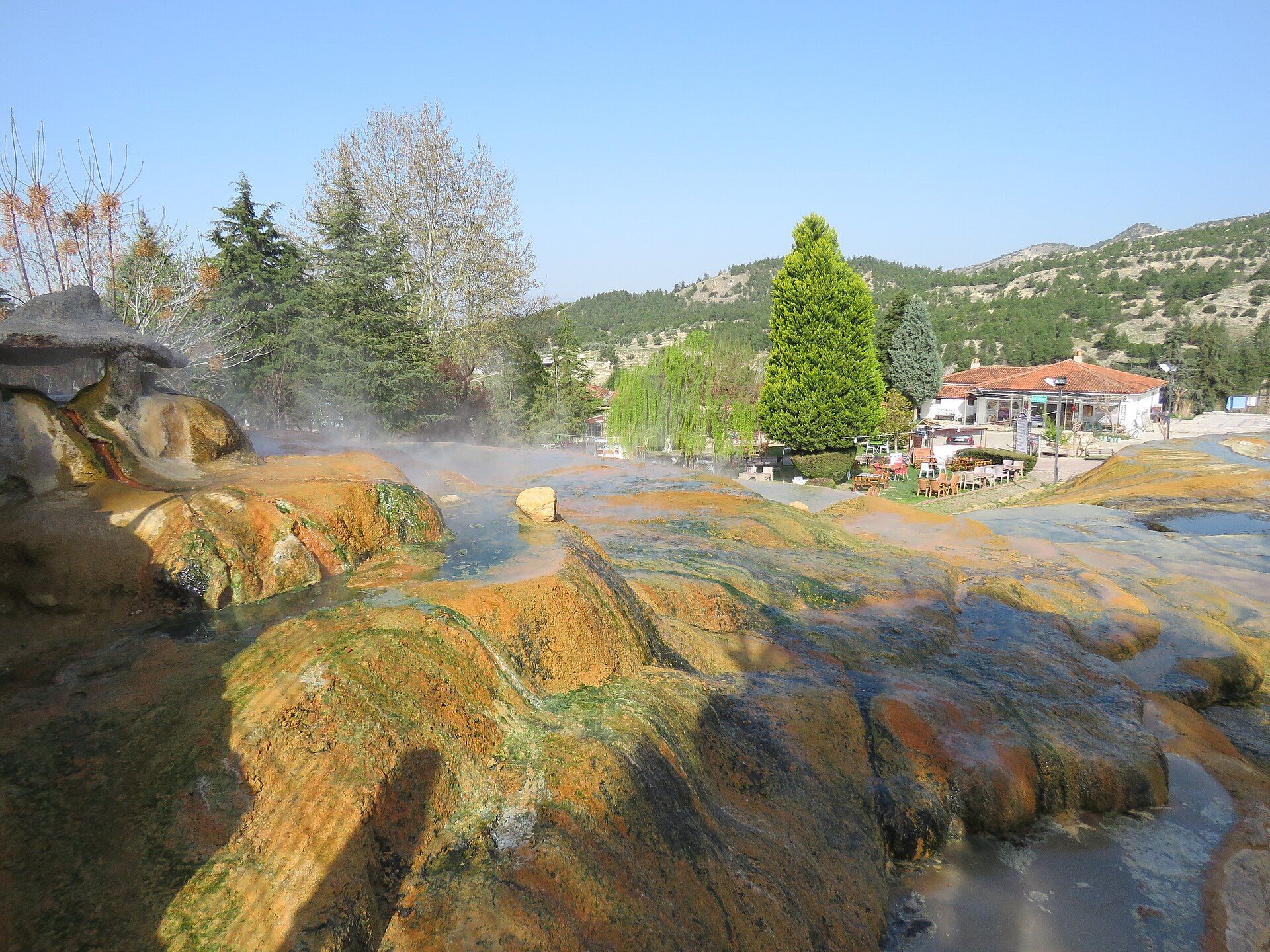 Iron-rich red thermal water at the Karahayıt springs near Pamukkale