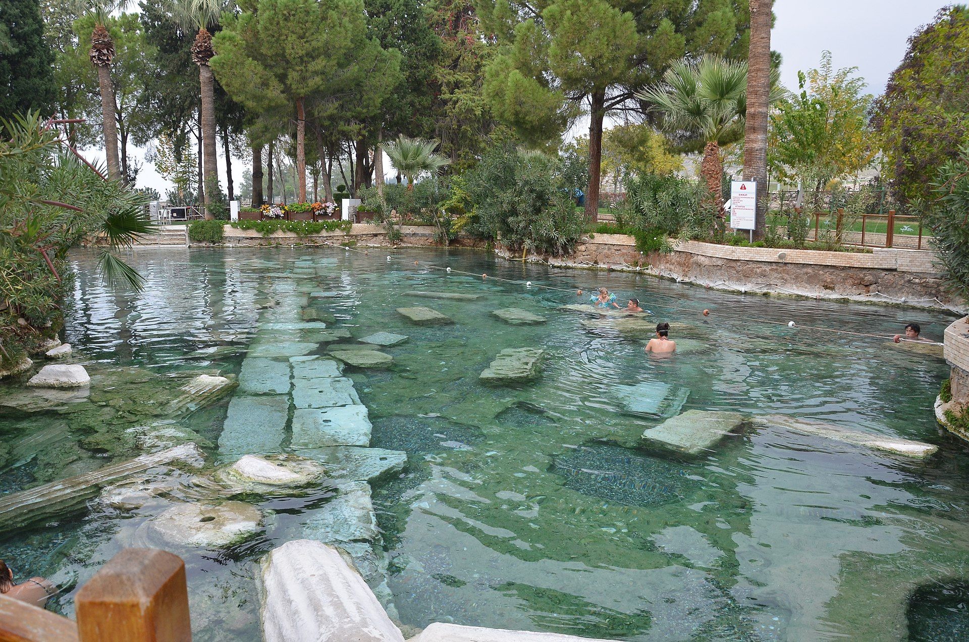 Bathers in the thermal water of Cleopatra's Antique Pool, Pamukkale