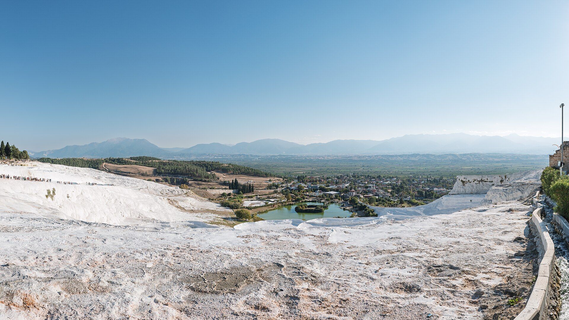 Turquoise thermal pools on the travertine terraces of Pamukkale