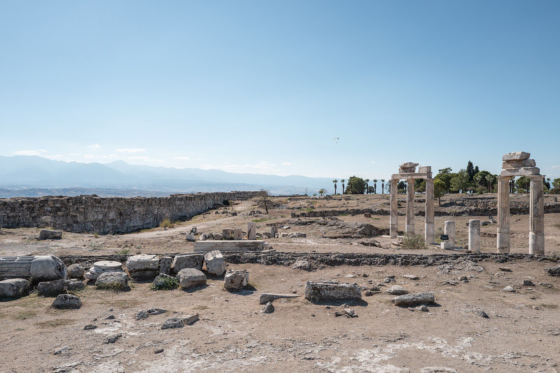 The ruins of Hierapolis above the white terraces at Pamukkale